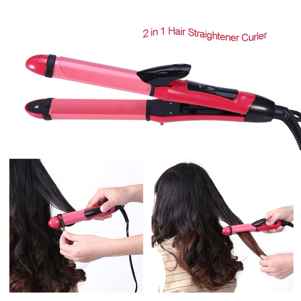 LAFGUR 4 Colors 2 in 1 Ceramic Hair Straightener Curler Hair Curler