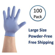 [100 Pack] Blue Nitrile Disposable Gloves, Medical Exam, Latex Free, Non-Latex Rubber, Powder Free, Non-Vinyl Glove, Size: Large