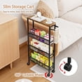 thumbnail image 3 of Seamika 4-Tier Slim Rolling Cart with Wooden Tabletop,Mobile Metal Utility Storage Cart,Slide Out Narrow Cart for Tight Spaces on Bathroom Kitchen Laundry Room Bedroom Apartments Dormitory,Black, 3 of 8