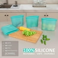 thumbnail image 2 of Fzhanc Sacs de Congélation Réutilisables Taille Quart, Lot de 4, Sacs de Rangement Alimentaires en Silicone 100 % Ziplock Réutilisables, Sacs à Sandwich, Micro-Ondes Lave-Vaisselle Sûrs, Aqua, 33.8fl.oz, 2 of 4
