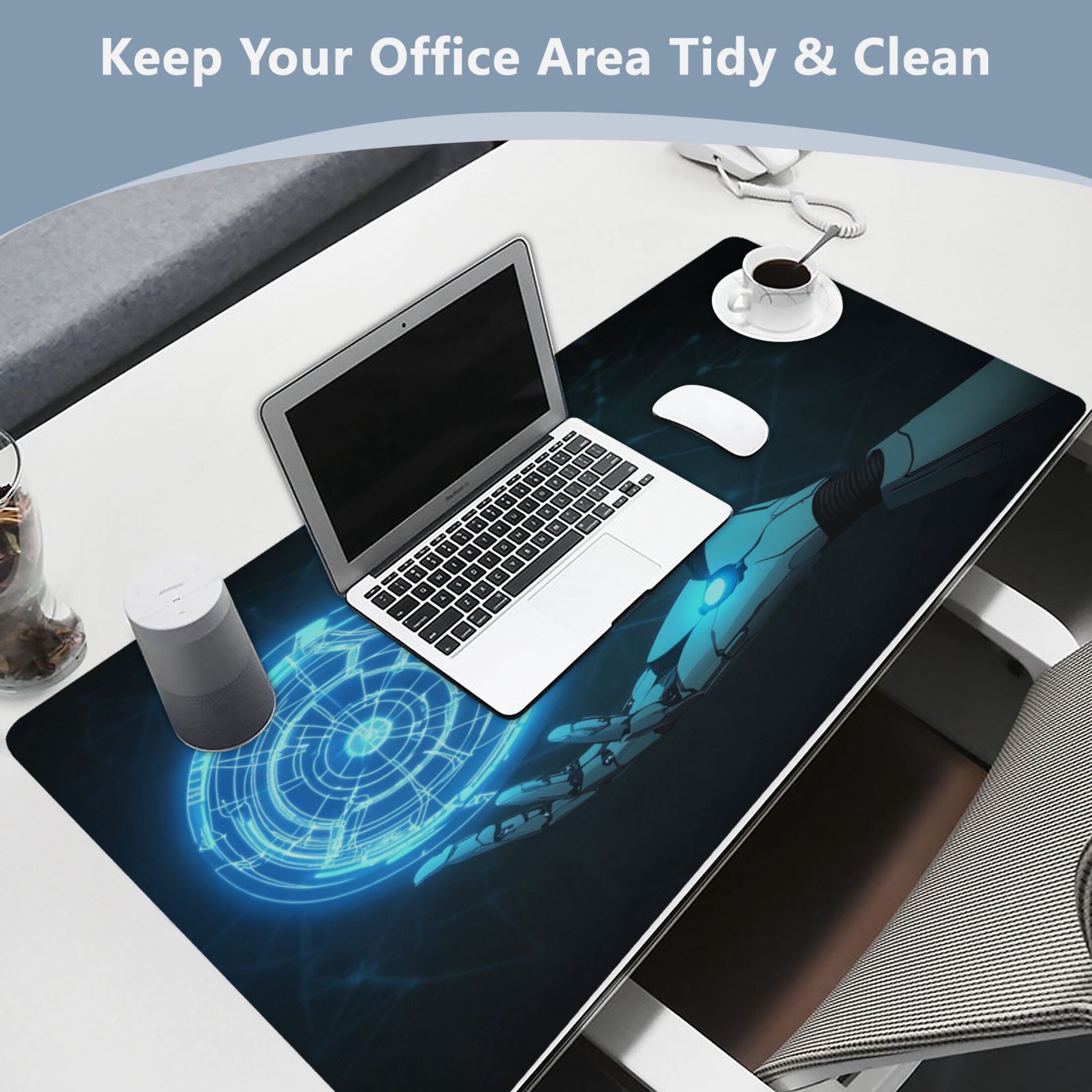 Leather Keyboard and Mouse Desk Mat Office Desk Accessories Protective Office Desk Decor Desk Pad Mat for Gaming, Work from Home, Office Robot Hand 23.6" x 47.2"