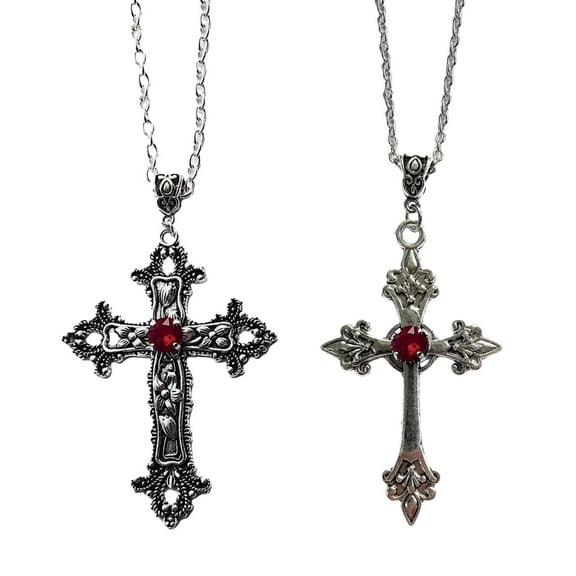 2pcs Gothic Alloy Necklace Retro Religious Clavicle Chain Crucifix Pendant Jewelry Christian Church Ornaments