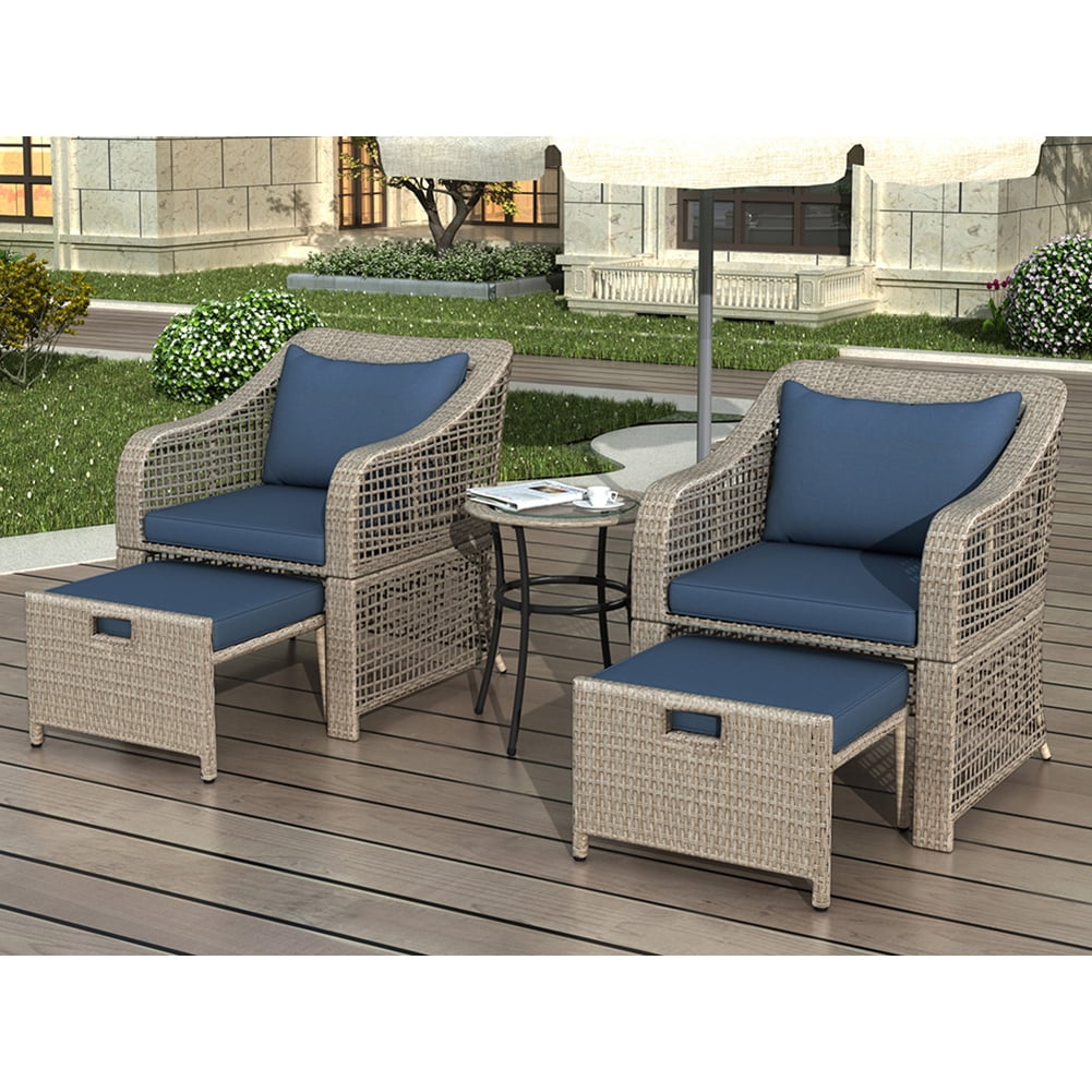Lowestbest 5-Piece Outdoor Conversation Set, Patio Furniture Set Bistro Set Rattan Wicker Chairs with Stools and Tempered Glass Table Lowestbest 5-Piece Outdoor Conversation Set, Patio Furniture Set Bistro Set Rattan Wicker Chairs with Stools and Tempered Glass Table
