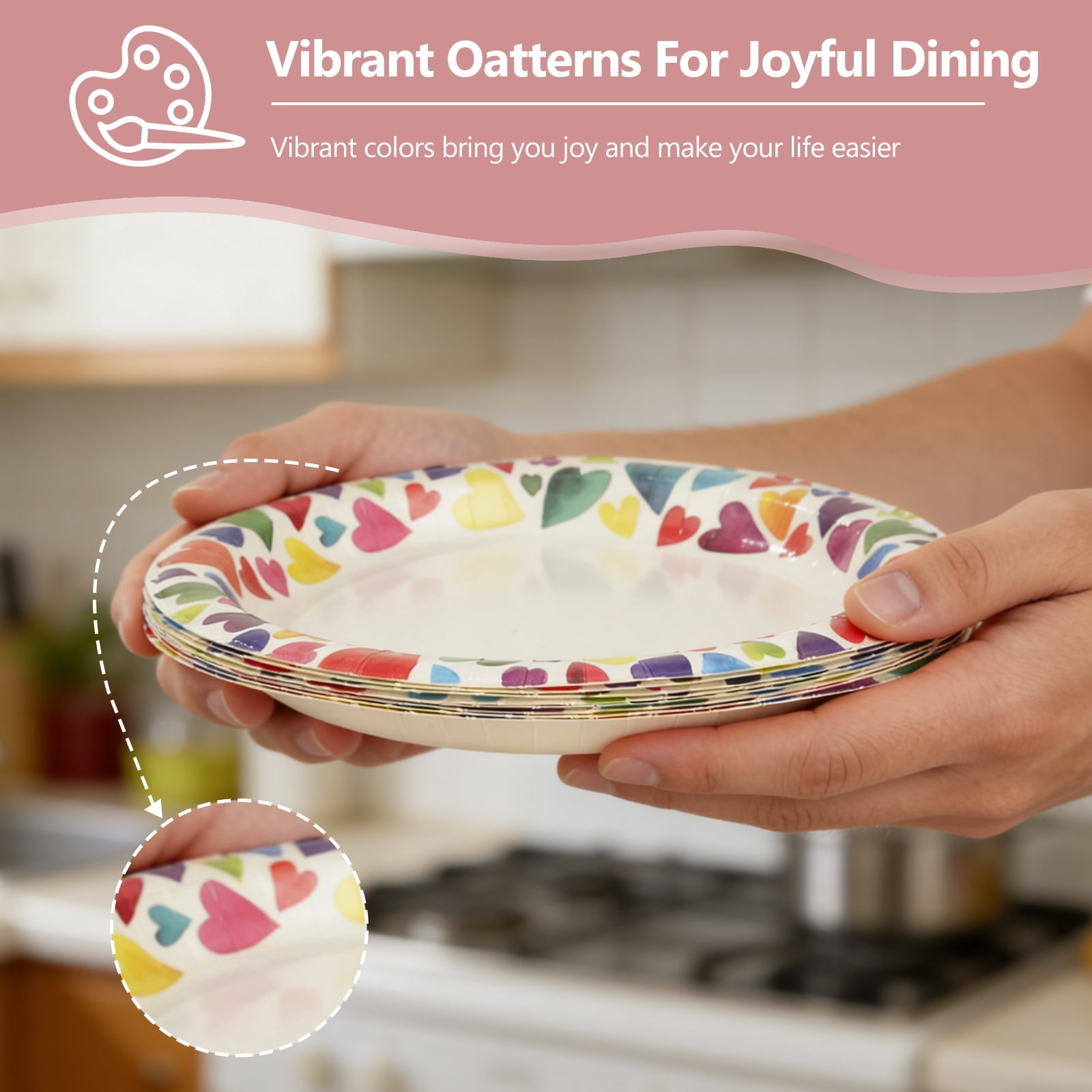 60 Pcs Paper Plates Sets Disposable, 30 Pcs 8.5inch Plates and 30 Pcs 10inch Plates, Compostable Round Multi Color Plates for Party, Valentine's Day, Microwaveable Plates for Dinner and Everyday Use