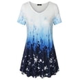 thumbnail image 3 of Camiseta de mujer Blusa informal con estampado degradado Vestido suelto con cuello en V, Azul, 4XL Speravity AP001902-47, 3 of 5