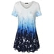 thumbnail image 3 of Camiseta de mujer Blusa informal con estampado degradado Vestido suelto con cuello en V, Azul, S Kearding AP001902-41, 3 of 5