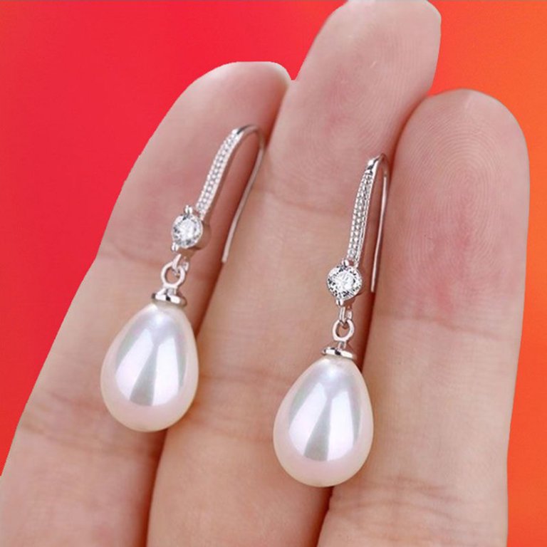 Ayyufe 1 Pair Dangle Earrings Faux Pearl Rhinestones Jewelry Shining Plated Drop Earrings for Party, Women's, Size: One size, Silver