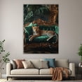 thumbnail image 6 of Mudket Framed Leopard Canvas Wall Art, Leopard on Emerald Green Sofa Animal Print Wall Decor, Luxury Jungle Art Ready to Hang for Living Room - 12"L x 8"W, 6 of 10