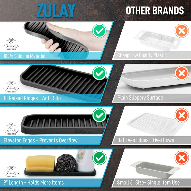 Zulay Kitchen Silicone Sponge Holder - Flexible Tray (Black