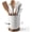 Flower Emboss, variant on Wooden Utensil Holder for Kitchen Counter, 360° Rotating Wine Barrel Design Large Cooking Spoon Crock Organizer, Rustic Vintage Burnt Wood Tool Holder for Farmhouse Kitchen, Gifts Decor