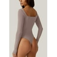 thumbnail image 2 of Bodysuit Tops for Women Square Neck Long Sleeve Double Lined T-shirt, 2 of 3