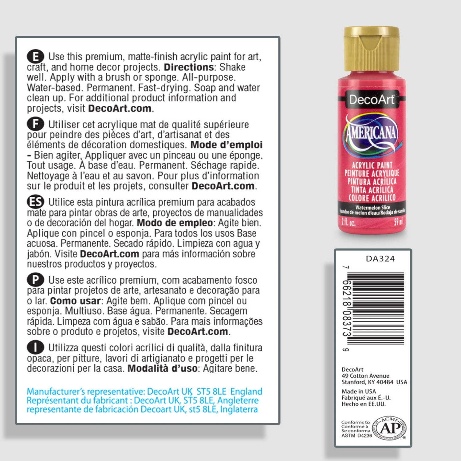 DecoArt Americana Acrylic Paint, 2 oz, Red Color Family, Matte Finish