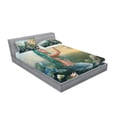 thumbnail image 2 of Ambesonne Mermaid Fitted Sheet & Pillow Sham Set, Mermaid and Magnolias, Full, Sea Green Petrol Blue, 2 of 2
