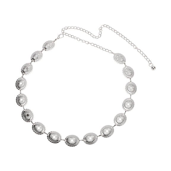 Unique Bargains 1 Pc Waist Chain Oval Design Adjustable Waist Cord for Women Silver Tone