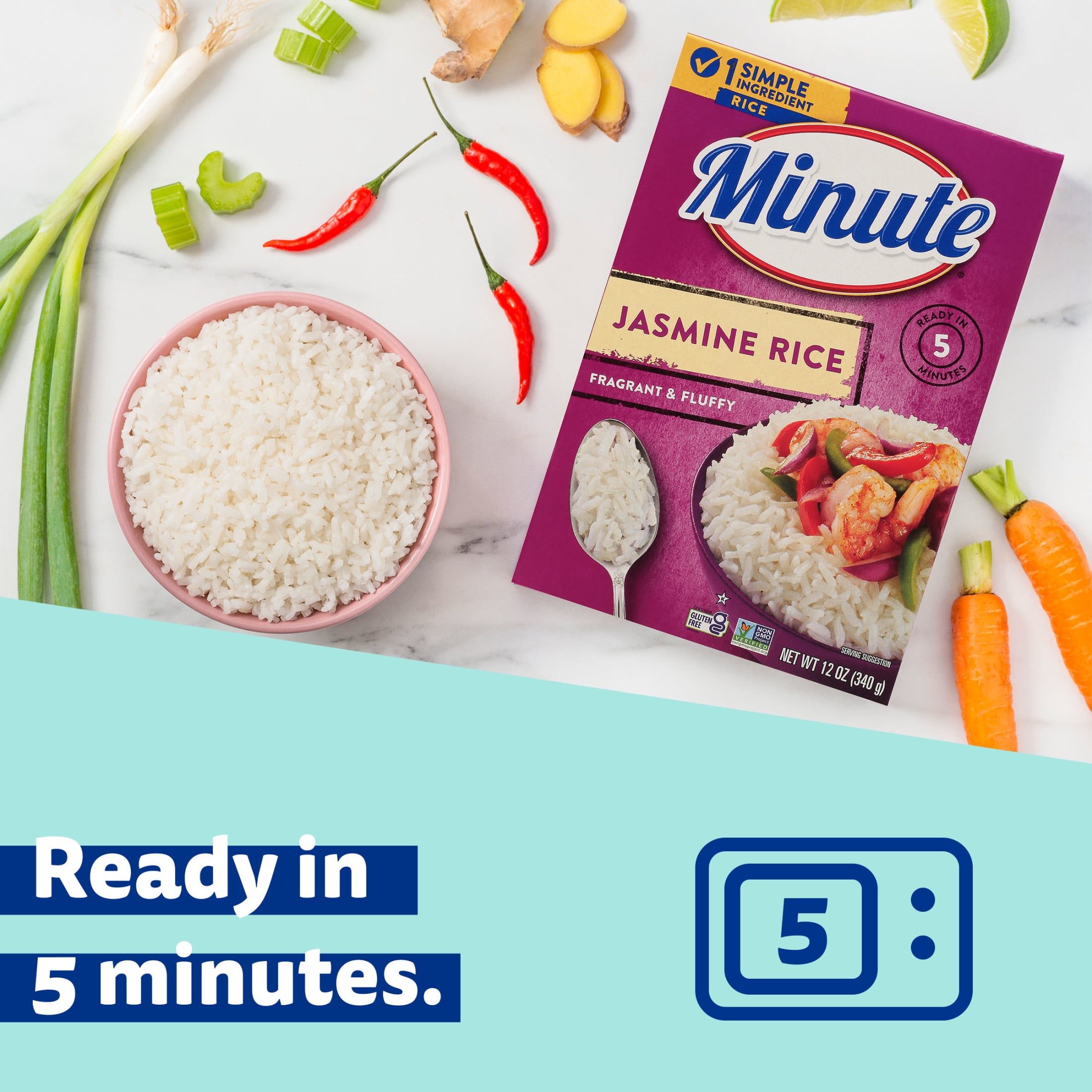Minute Instant Jasmine Rice, Fragrant Fluffy 12 oz, Ready in 5