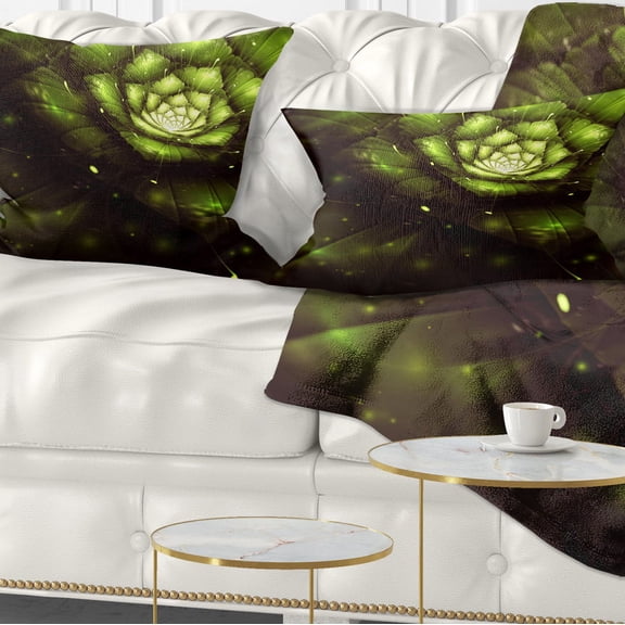 Designart Green Flower with Sun Rays - Floral Throw Pillow - 12x20