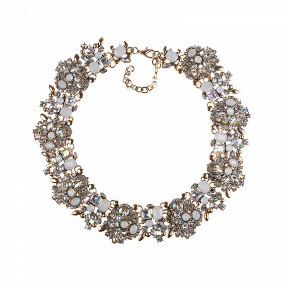 Crystal Rhinestone Statement Necklace, Vintage Chunky Chain Choker Collar Bib Statement Necklace Fashion Costume Jewelry Necklaces for Women…(White)