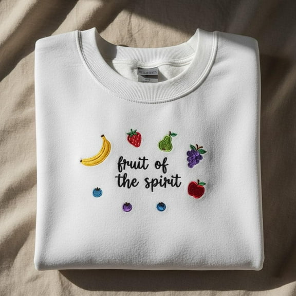 Fruit of the Spirit Embroidered Sweatshirt, Christian Bible Verse Crewneck, Galatians 5:22 23 Scripture Fruit Embroidery Hoodie
