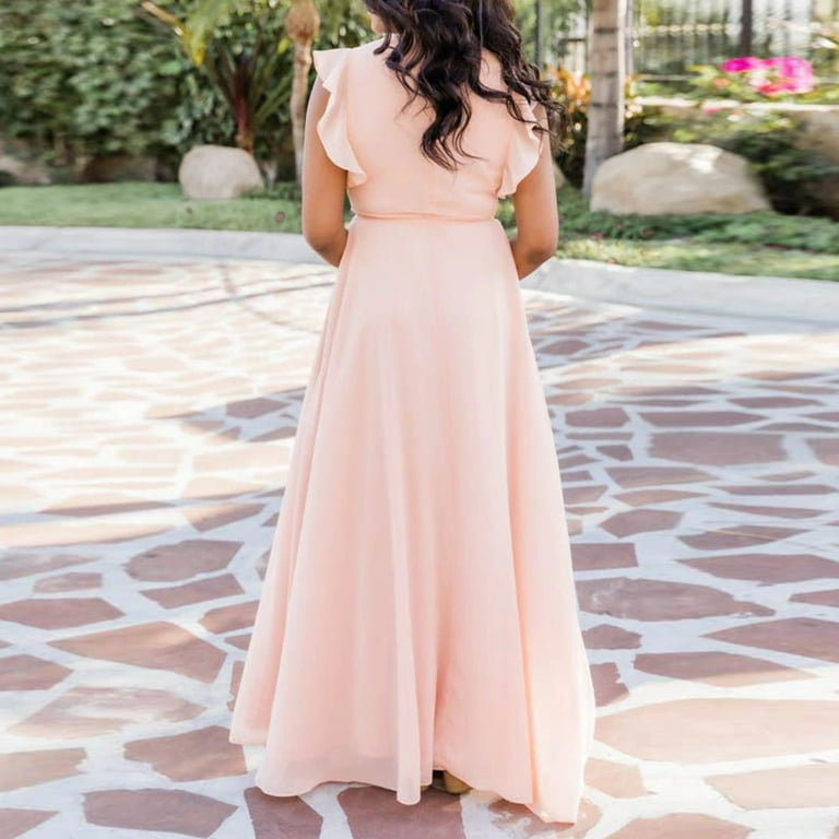 dress for birthday guest Edvintorg Wedding Guest Dresses for Women Fashion Casual Summer Long Dress  Sexy Solid Color V-Neck Sleeveless Maxi Dress Birthday Outfits Women