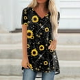 thumbnail image 2 of GceSteap Summer Short Sleeve Tunic Long Tops for Women Trendy Plus Size Flowy Shirts Casual V Neck Smocked Sunflower Print Blouse Black 4XL, 2 of 5