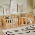 thumbnail image 6 of DreamBuck Twin Size Floor Bed Frame with Fence and Door, Wood Montessori Bed with Safety Guardrails, Floor Bed Frame for, Boys, Girls, No Box Spring Needed,Natural(No Bed Slats), 6 of 8
