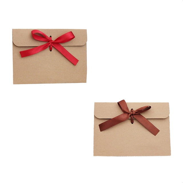 UPGRATOR 50Pcs Bowknot Envelope Kraft Paper Light Brown Wedding Envelope for Invitation Cards and Decor