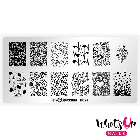 Whats Up Nails B024 Love is Everywhere Metal Stamping Plate for Valentine’s Day Nail Art Design