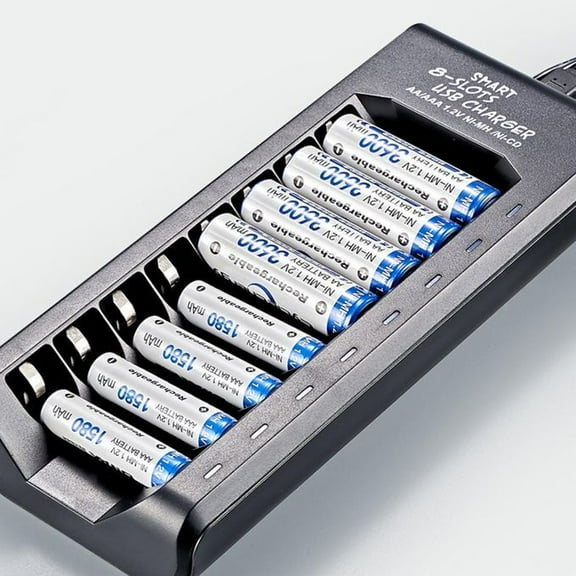 Smart 8 Slots 1.2V Ni-MH AA/AAA Battery Rechargeable USB Charger Convenient to Carry