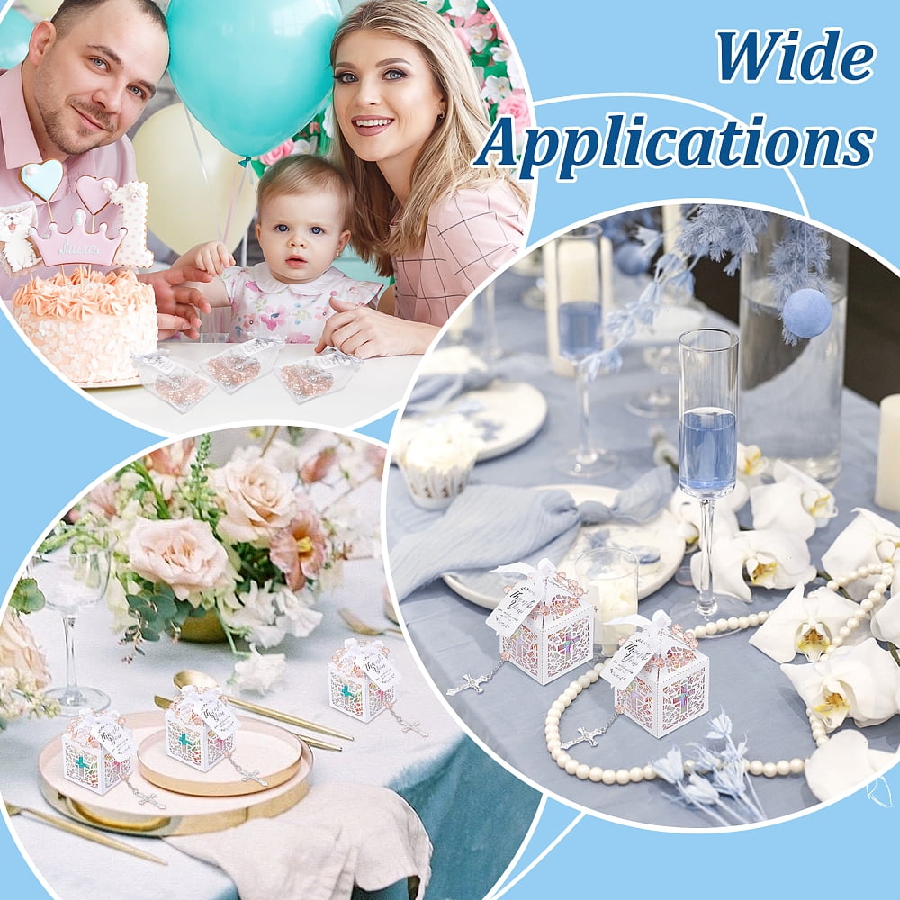 120PCS Baptism Favors Set Including 30 Mini Rosary Baptism Favors 30 Hollow Gift Boxes 30 Organza Bags 30 Thank You TagsDIY