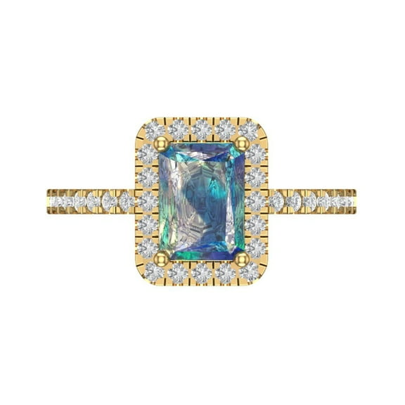 Halo Engagement Ring for Women - 1.86ct Blue Moissanite in 18K Yellow Gold Promise Ring