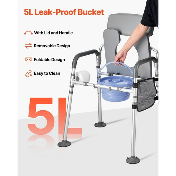 HAPP DAY Bedside Commode Chair 4-in-1 Raised Toilet Seat 500 lbs Adjustable Height