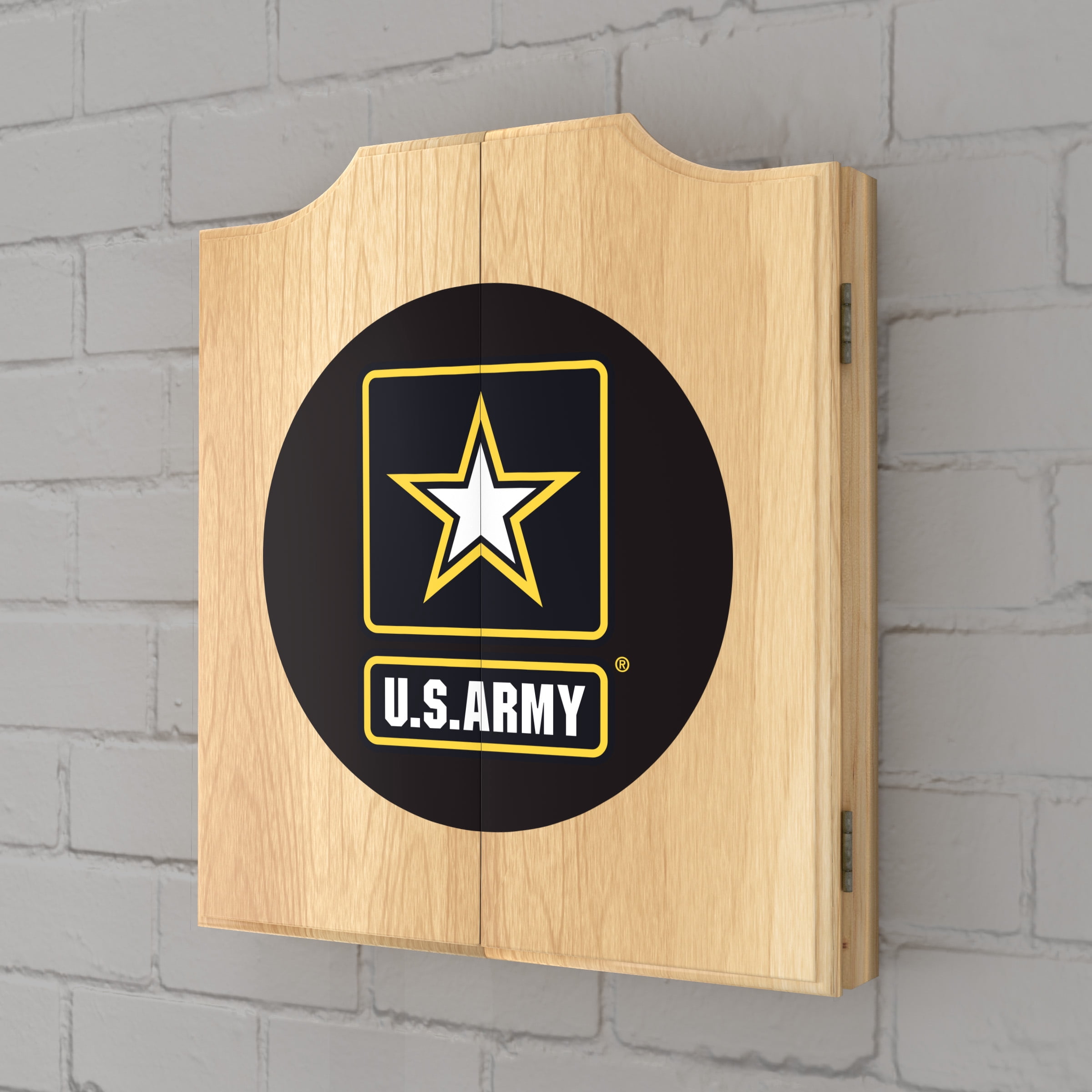 United States Army U.S. Army Dart Board Cabinet Set with 6 Steel Tip Darts