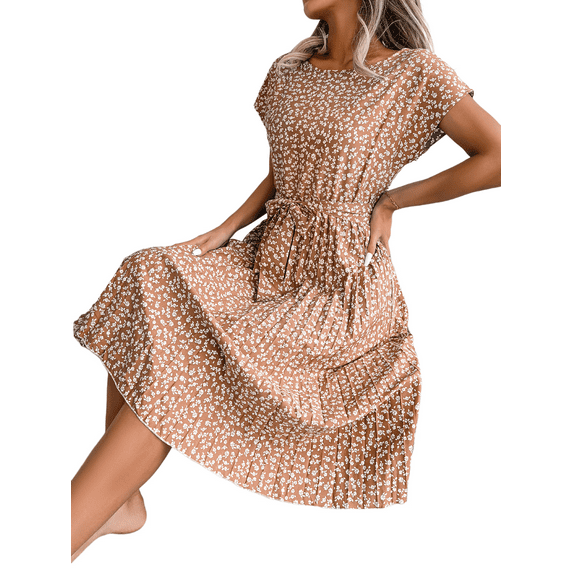 Floral Printed Dress for Women Summer Pleated Design Fashionable Comfortable