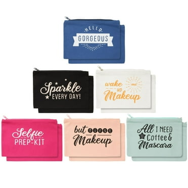 12-Pack Motivational Quote Canvas Bulk Makeup Bags with Zippers - 6x8 makeup bag for Women and Teens, Traveling, Work, School, Everyday Use (6 Designs)