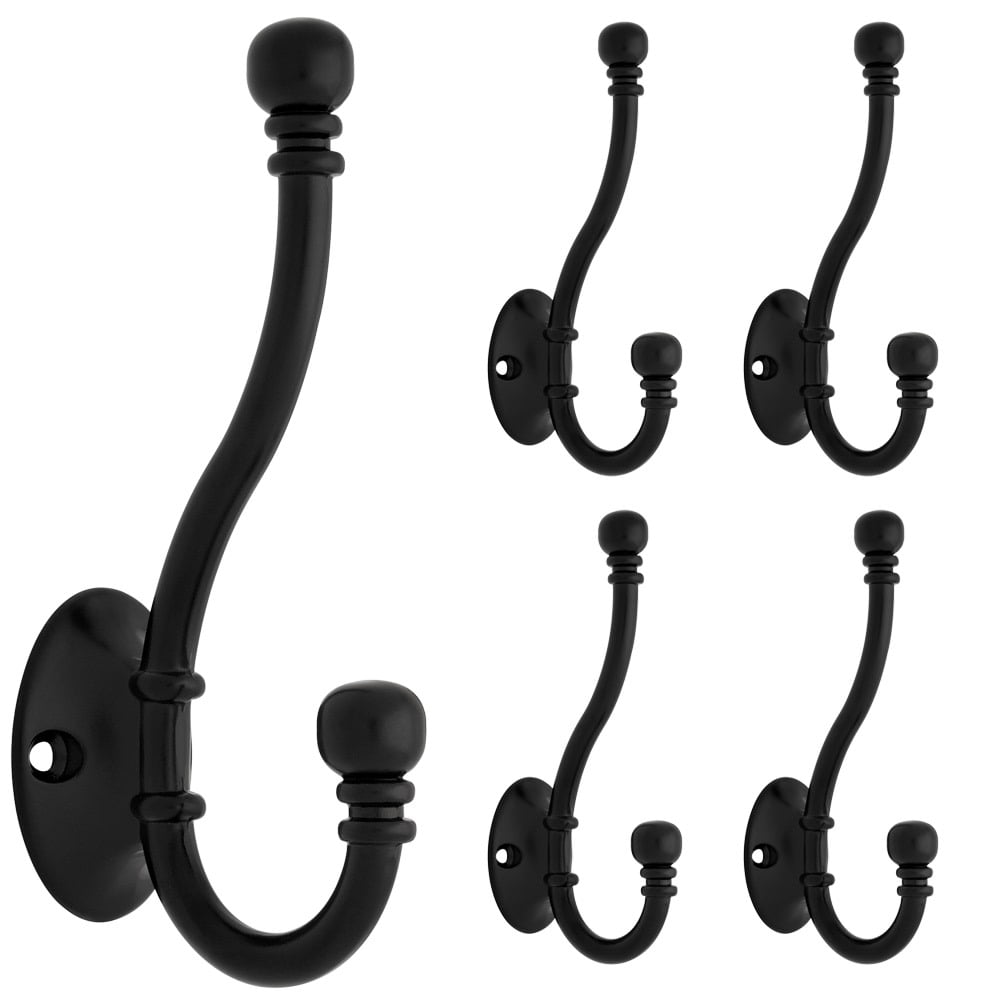 Franklin Brass Ball End Coat and Hat Hook in Flat Black, 5 pack