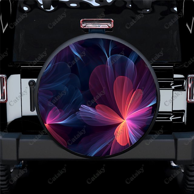 Dark Abstract Flower Polyester Universal Spare Wheel Tire Cover Custom Tire-Covers for Trailer RV SUV Truck Camper