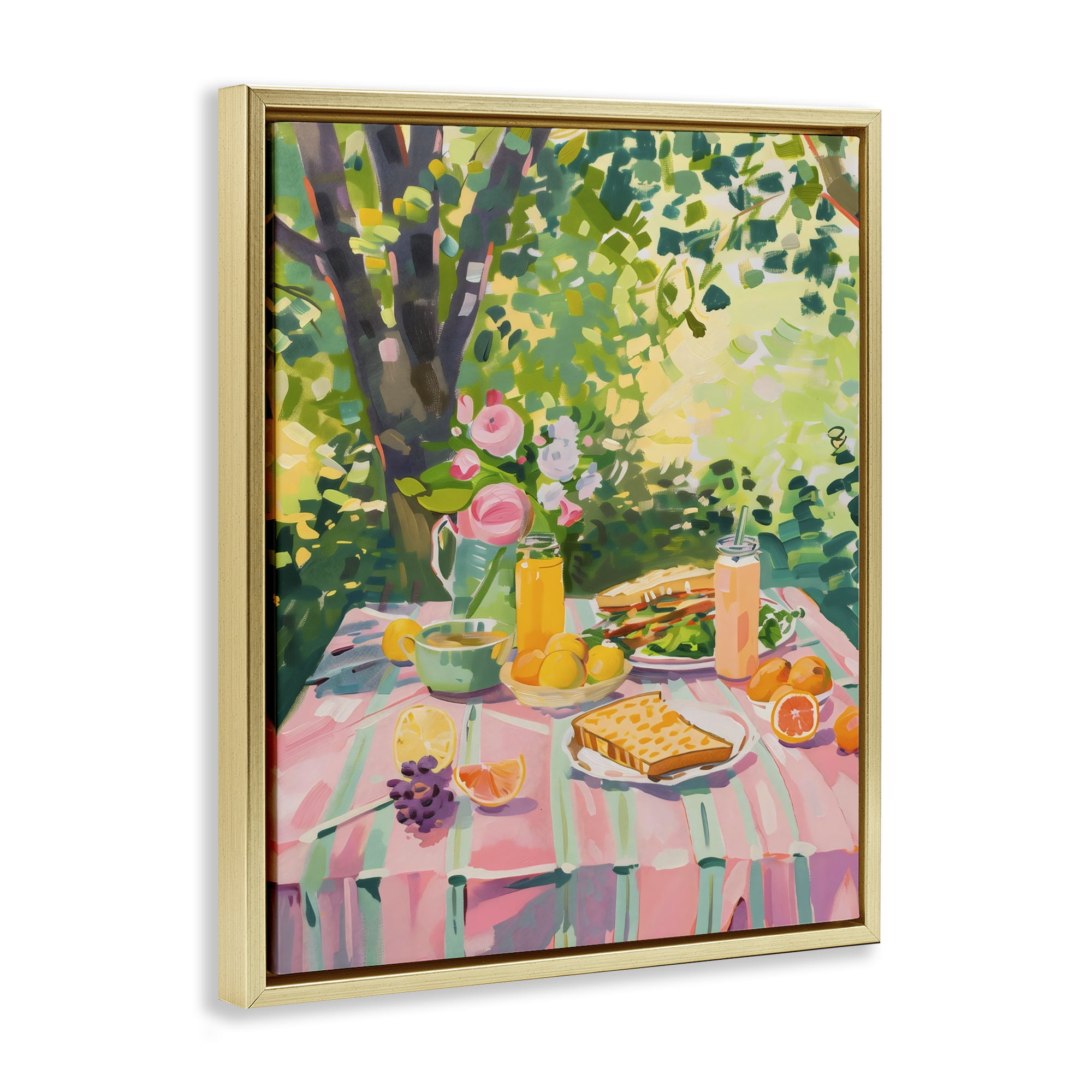Stupell Industries Breakfast Picnic in Garden Gold Framed Floater Canvas Wall Art, design by The Prints Vibe