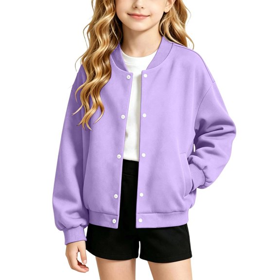 Little Girls Boys Long Sleeve Sweatshirt Snap Button Down with Side Pockets Loose Fit Soft Comfortable Casual Fall Outwear for Kids 4-15 Years