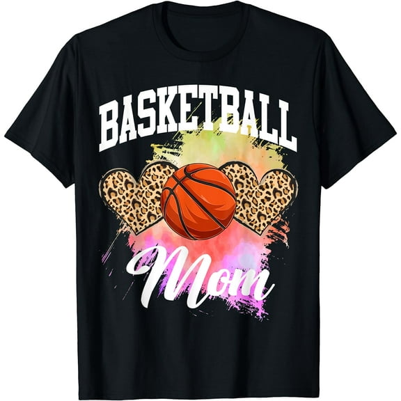 Basketball Leopard Heart tie dye Basketball Mom Mama T-Shirt