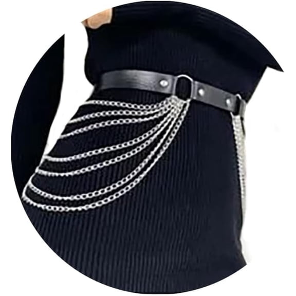 Punk Leather Waist Chain Belt Black Sexy Tassel Belly Chain Gothic Beach Bikini Party Rave Nightclub Body Accessories for Discerning Women and Girls[b882]