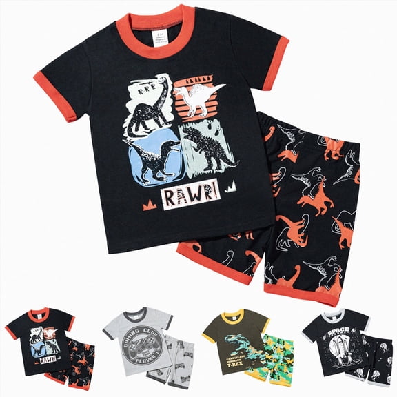 Xudanell Toddler Baby Boys Summer Outfits Short Sleeve Cartoon T-Shirt Tops & Shorts Sets 2Pcs Baby Boys Summer Clothes for 1t 2t 3t 4t 5t 6t Red for Size 4-5 Years