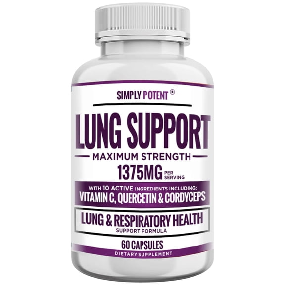 Simply Potent Lung Support Supplement, 60 Capsules with Powerful Antioxidant Vitamin C Quercetin, Bromelain, Nettle & Cordyceps