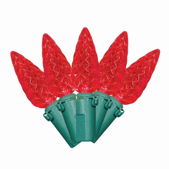 Holiday Time 70-Count Red Diamond-Cut LED C6 Christmas Lights, with Green Wire, 15.7'
