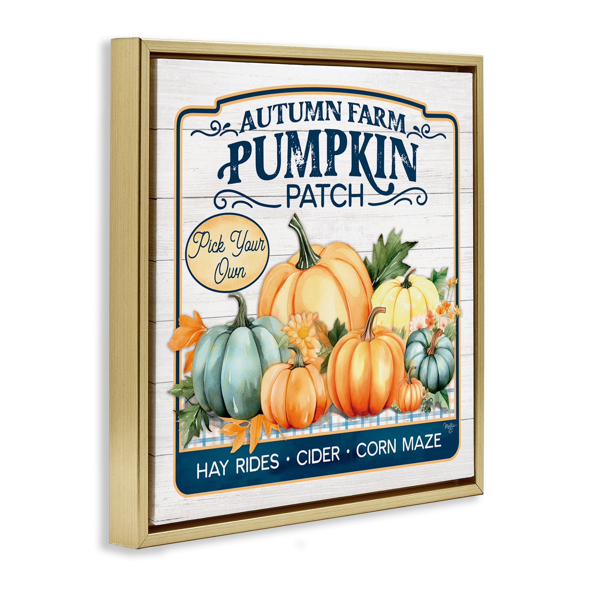 Stupell Industries Autumn Farm Pumpkin Patch Text & Numbers Painting Gold Floater Framed Canvas Art Print Wall Art, 25 x 25