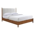 thumbnail image 2 of Carry Queen Bed, Beige Boucle Upholstered Headboard Walnut Brown Solid Wood, 2 of 7