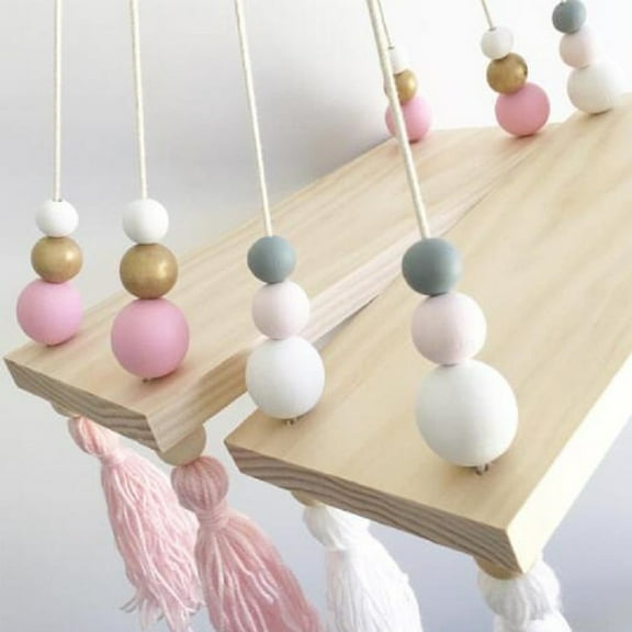 Masteelf 1Set Wooden Beads Floating Shelves for Kids Room Shelf Decor in Multi Colors