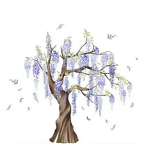 LAMIRO Flower Tree Wall Decals Peel And Stick,Purple Flower And Tree Wall Stickers,Large Tree Wallpaper for Living Room Porch Bedroom Home Art Mural Nursery Decor