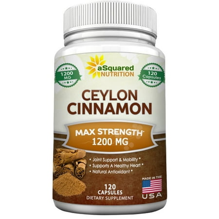 Pure Natural Ceylon Cinnamon 1200mg - 120 Capsules, True Cinnamon from Sri Lanka, Extract Supplement Pills Promote Heart Health, Weight Loss, Lower Blood Sugar Levels, Reduce Inflammation Joint