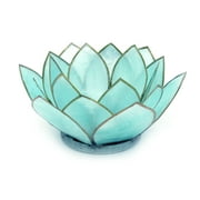 Blue Capiz Shell Blooming Lotus Flower Blossom Tealight Candle Holder