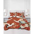 thumbnail image 2 of Quilts Twin Size Bedding Set, Japanese Style Lightweight Quilted Comforter, Red Farmhouse Botanical Peony Birds Soft Reversible Bedspread Coverlet with Pillow Covers for All Season, 68" x 86", 2 of 7